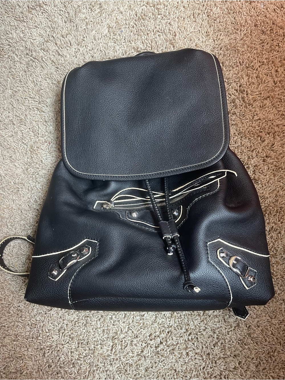 Balenciaga BRAN NEW Black Leather Backpack with Silver Hardware